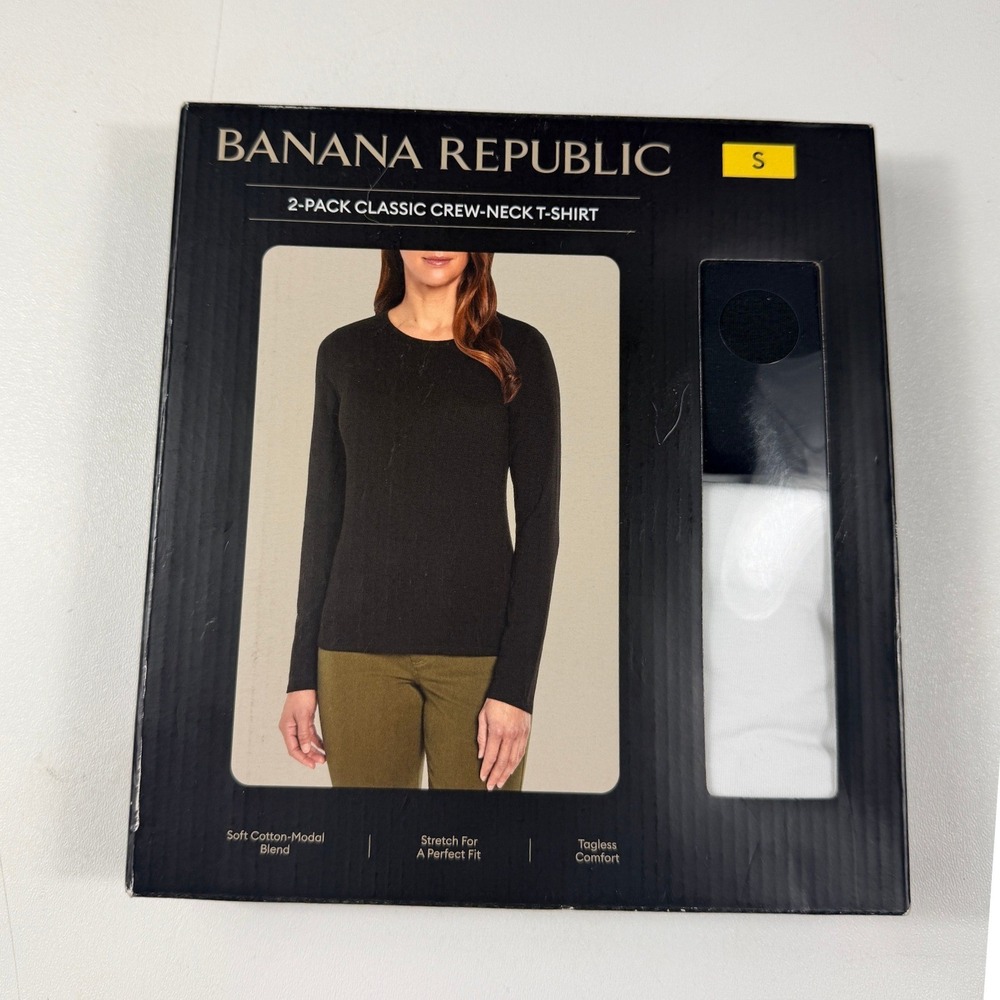 Banana Republic 2-Pack Classic Crew-Neck T-Shirt Womens S Black White NEW
